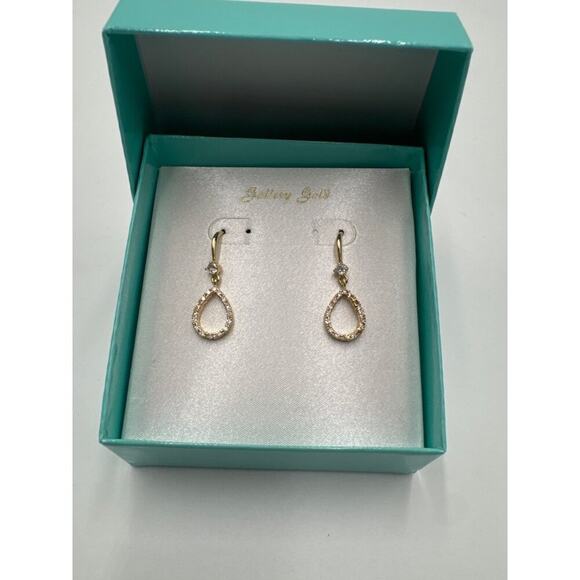 Swarovski Gold Teardrop Dangle Earrings With Diamond Accents In Gift Box By Gala - Picture 4 of 4
